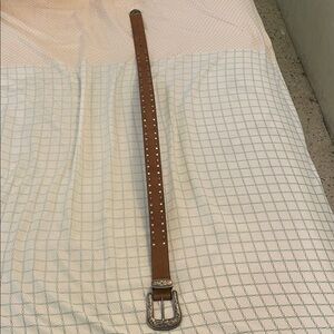 Brown Leather Belt with Silver Buckle ( S - M )